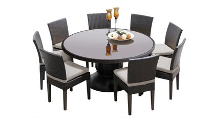 Napa 9 Piece Round Outdoor Patio Wicker Dining Set with Cushions