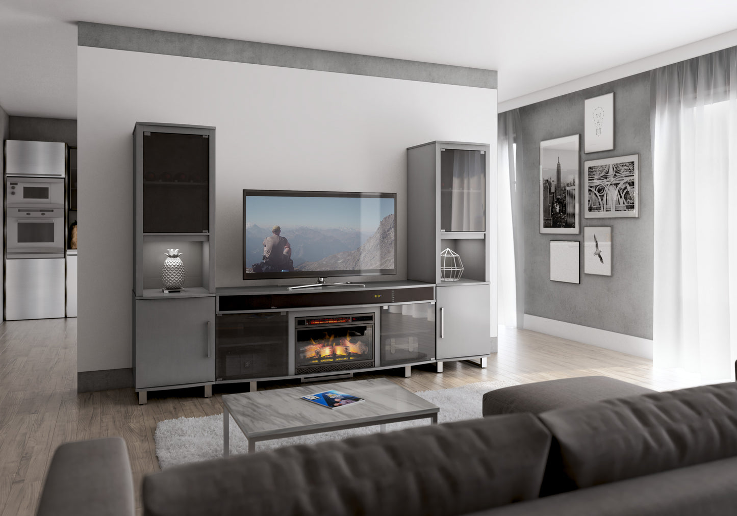 Enterprise TV Stand for TVs up to 80", Imperial Gray (Electric Fireplace sold separately)