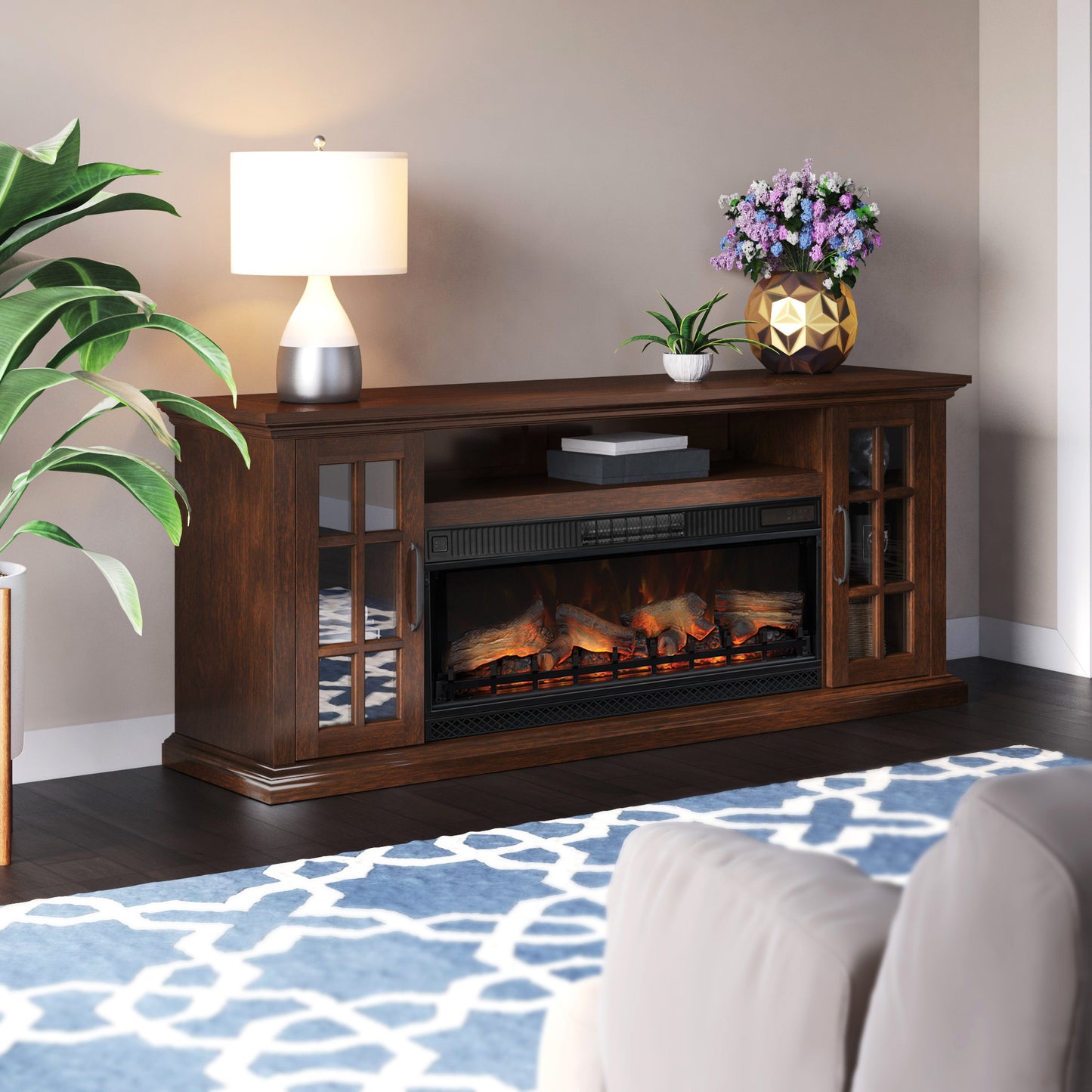 Tresanti® Mayson TV Console with ClassicFlame® CoolGlow® 2-in-1 Electric Fireplace and Fan
