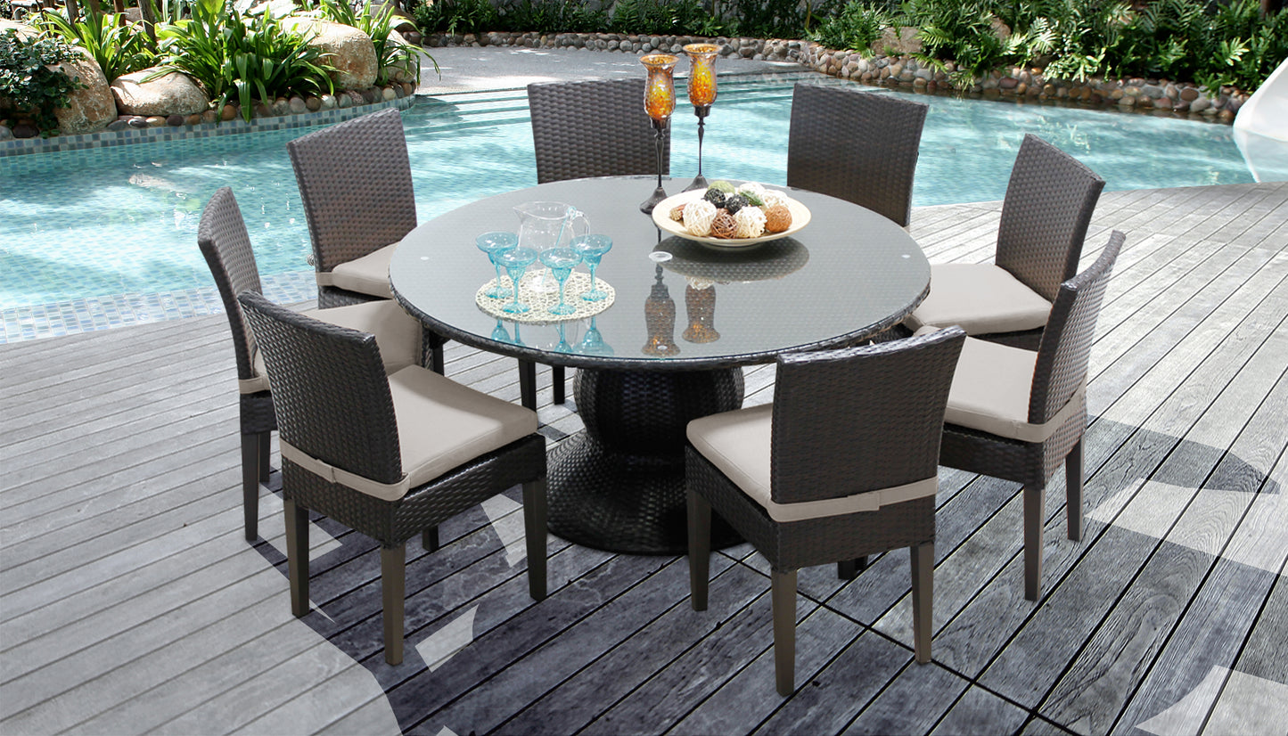 Napa 9 Piece Round Outdoor Patio Wicker Dining Set with Cushions
