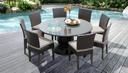 Napa 9 Piece Round Outdoor Patio Wicker Dining Set with Cushions