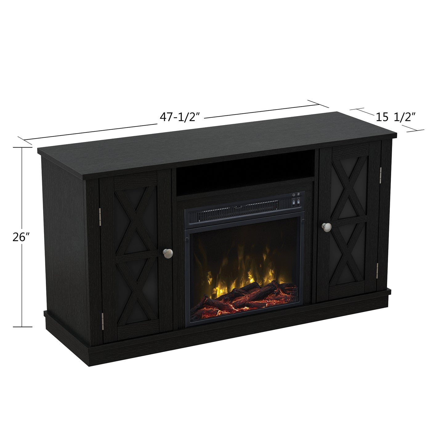 TV Stand for TVs up to 55" with Electric Fireplace and Glass Doors with X Mullions