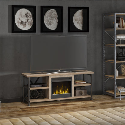 Irondale TV Stand for TVs up to 65" with Electric Fireplace, Autumn Driftwood
