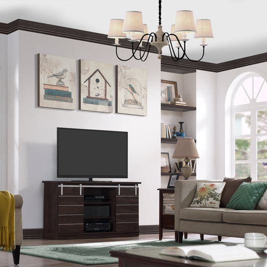 Waxy Weathered Pine finish with silver metal hardware and sliding barn doors