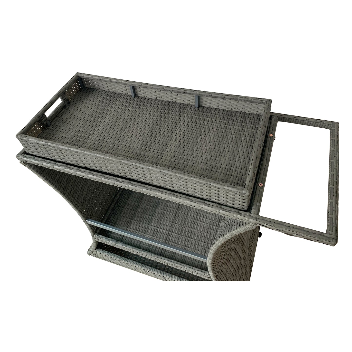 TK Classics Outdoor Wicker Bar Cart with Serving Tray