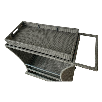 TK Classics Outdoor Wicker Bar Cart with Serving Tray