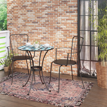 TK Classics 3 Piece Outdoor Dining Set with Geometric Mosaic Tabletop, 24”W