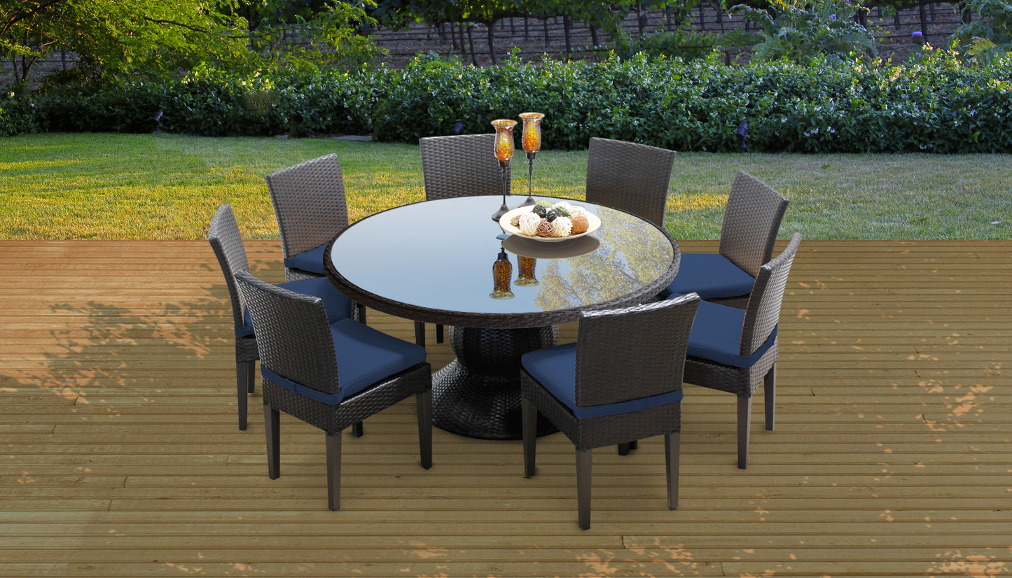 Belle 7 Piece Round Outdoor Patio Wicker Dining Set with Cushions