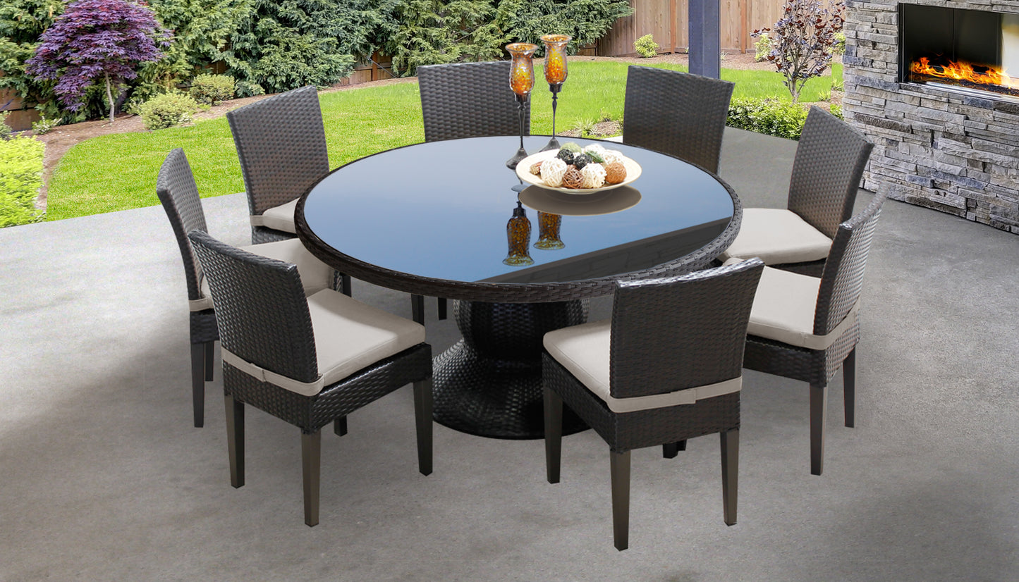 Napa 9 Piece Round Outdoor Patio Wicker Dining Set with Cushions