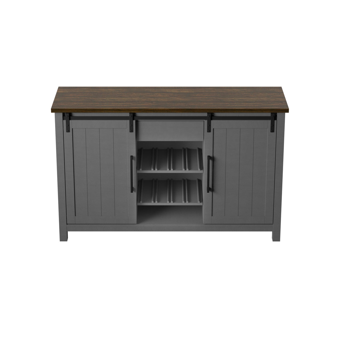 Modern Farmhouse Sideboard with Wine Storage and Sliding Barn Doors