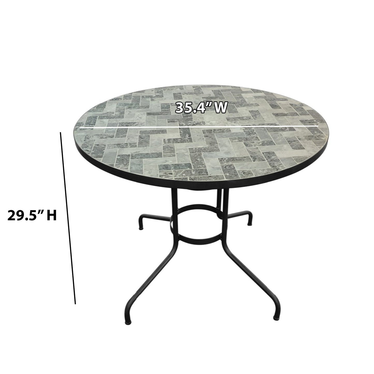TK Classics Round Outdoor Dining Table with Gray Mosaic Tabletop, 35"W