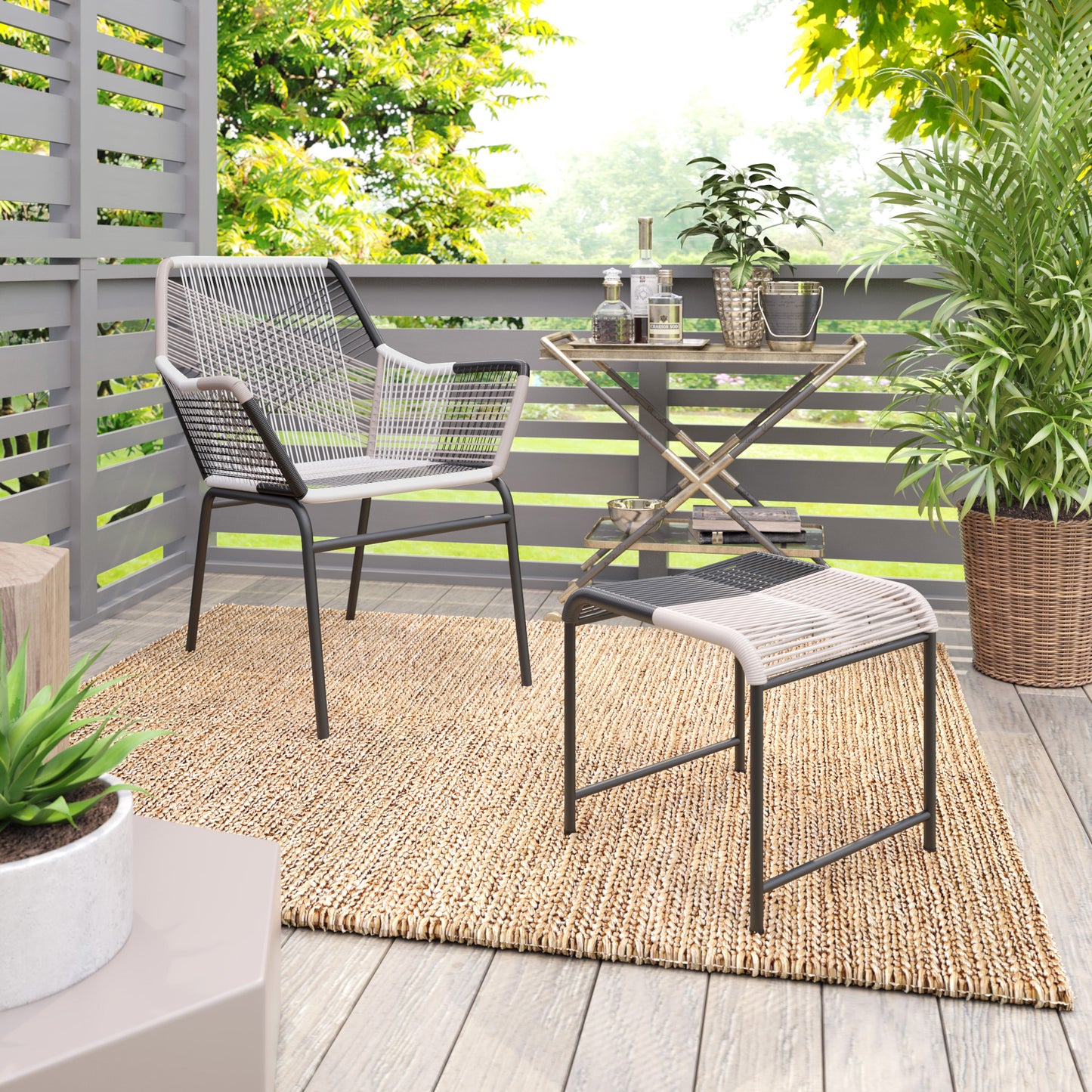 TK Classics Outdoor Wicker Contemporary Lounge Chair with Ottoman