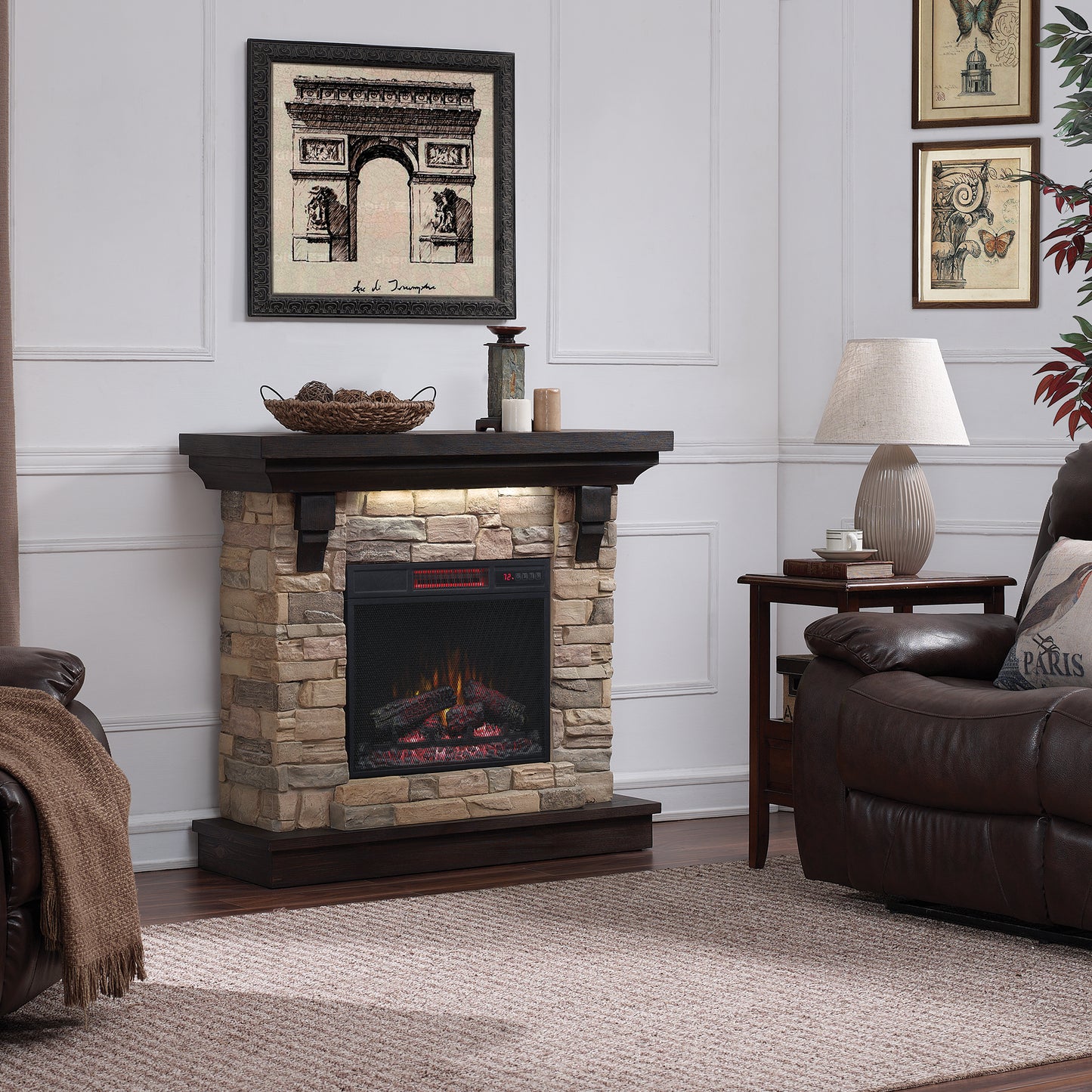 Eugene Wall Electric Fireplace Mantel, Aged Coffee (Electric Fireplace sold separately)