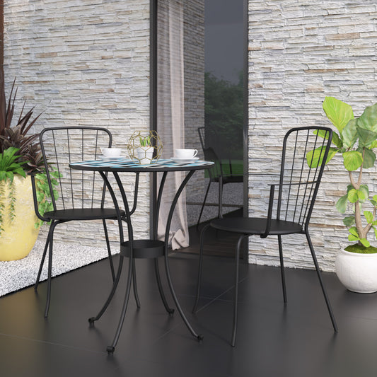 TK Classics 3 Piece Outdoor Dining Set with Geometric Mosaic Tabletop, 24”W