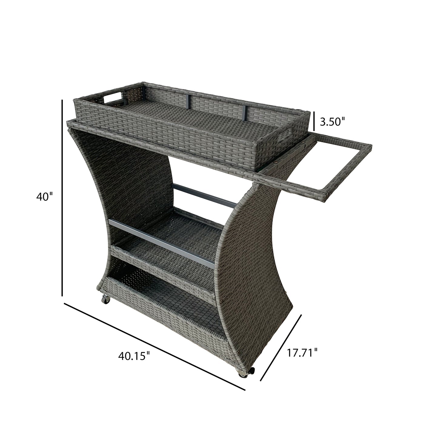 TK Classics Outdoor Wicker Bar Cart with Serving Tray