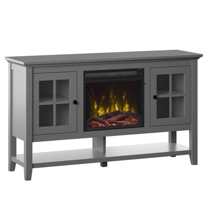TV Stand for TVs up to 60" with Electric Fireplace and Window Pane Glass Doors