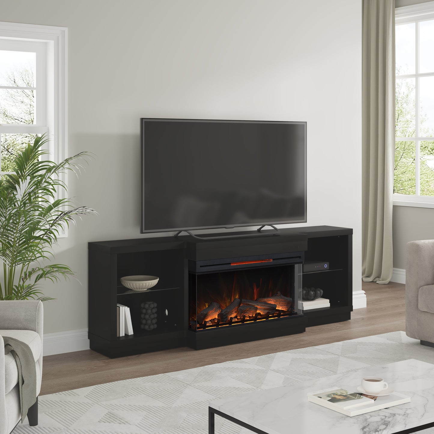 Cynthia 82" Electric Fireplace TV Stand with LED Accent Lighting