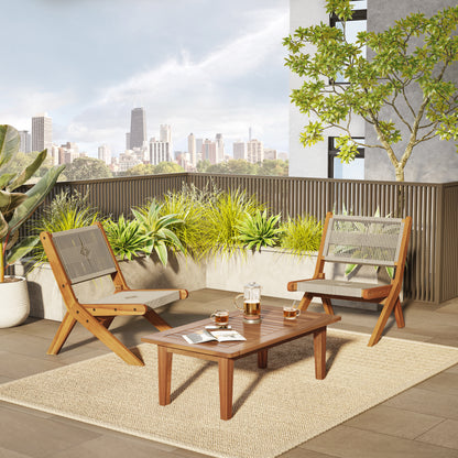 TK Classics 3 Piece Acacia Conversation Set with Folding Seating