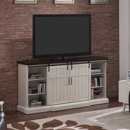Cabaret TV Stand for TVs up to 80” with 32” 3D Infrared Quartz Electric Fireplace, Weathered White