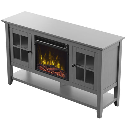 TV Stand for TVs up to 60" with Electric Fireplace and Window Pane Glass Doors