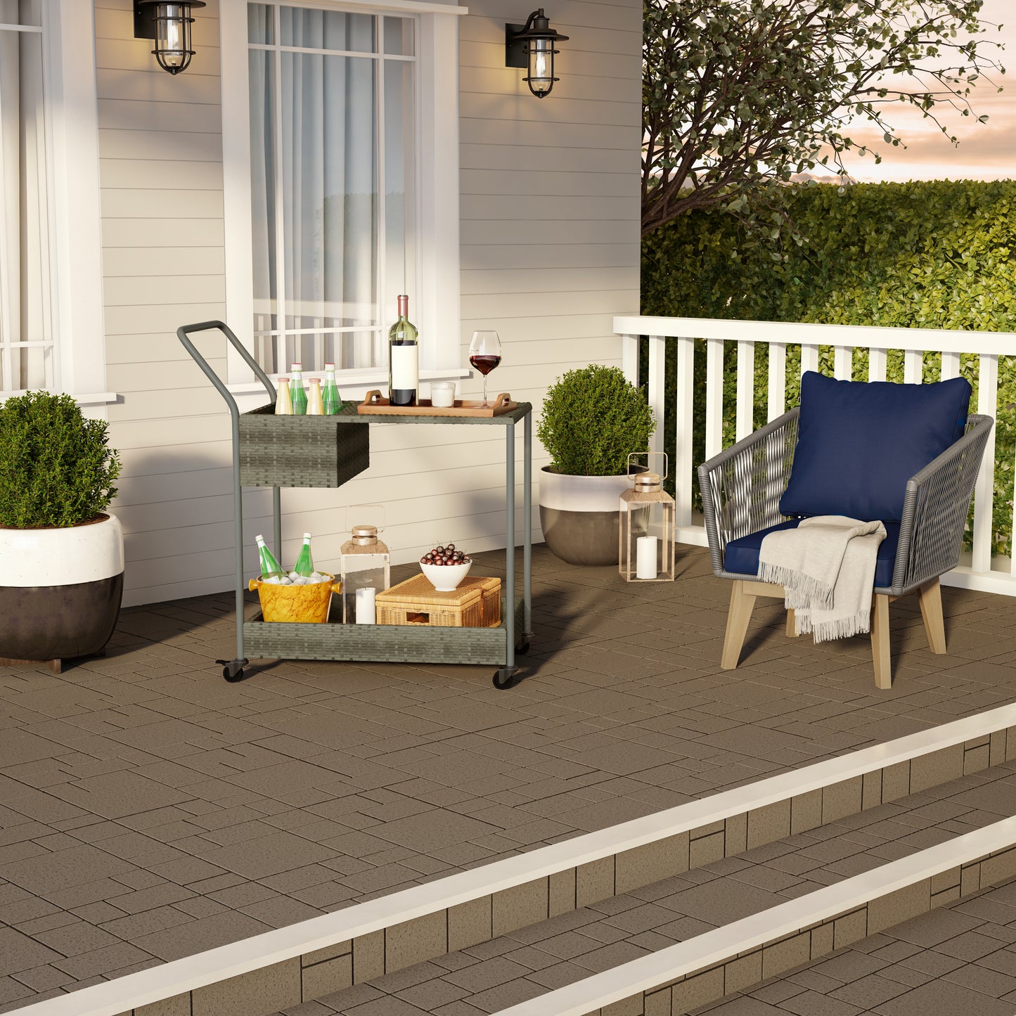 TK Classics Outdoor Wicker Bar Cart