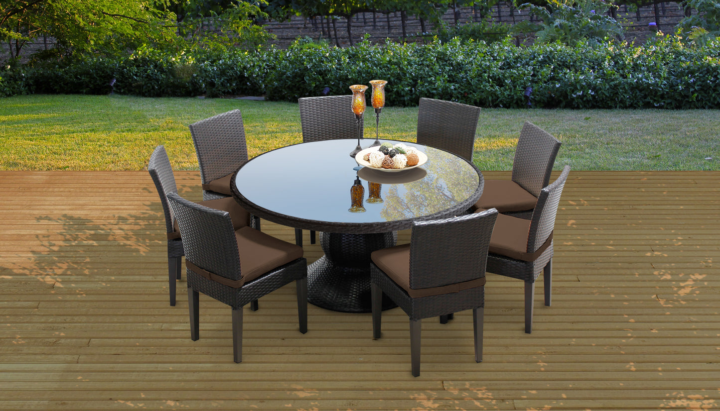 Napa 9 Piece Round Outdoor Patio Wicker Dining Set with Cushions