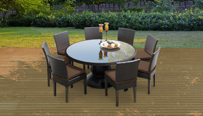 Napa 9 Piece Round Outdoor Patio Wicker Dining Set with Cushions