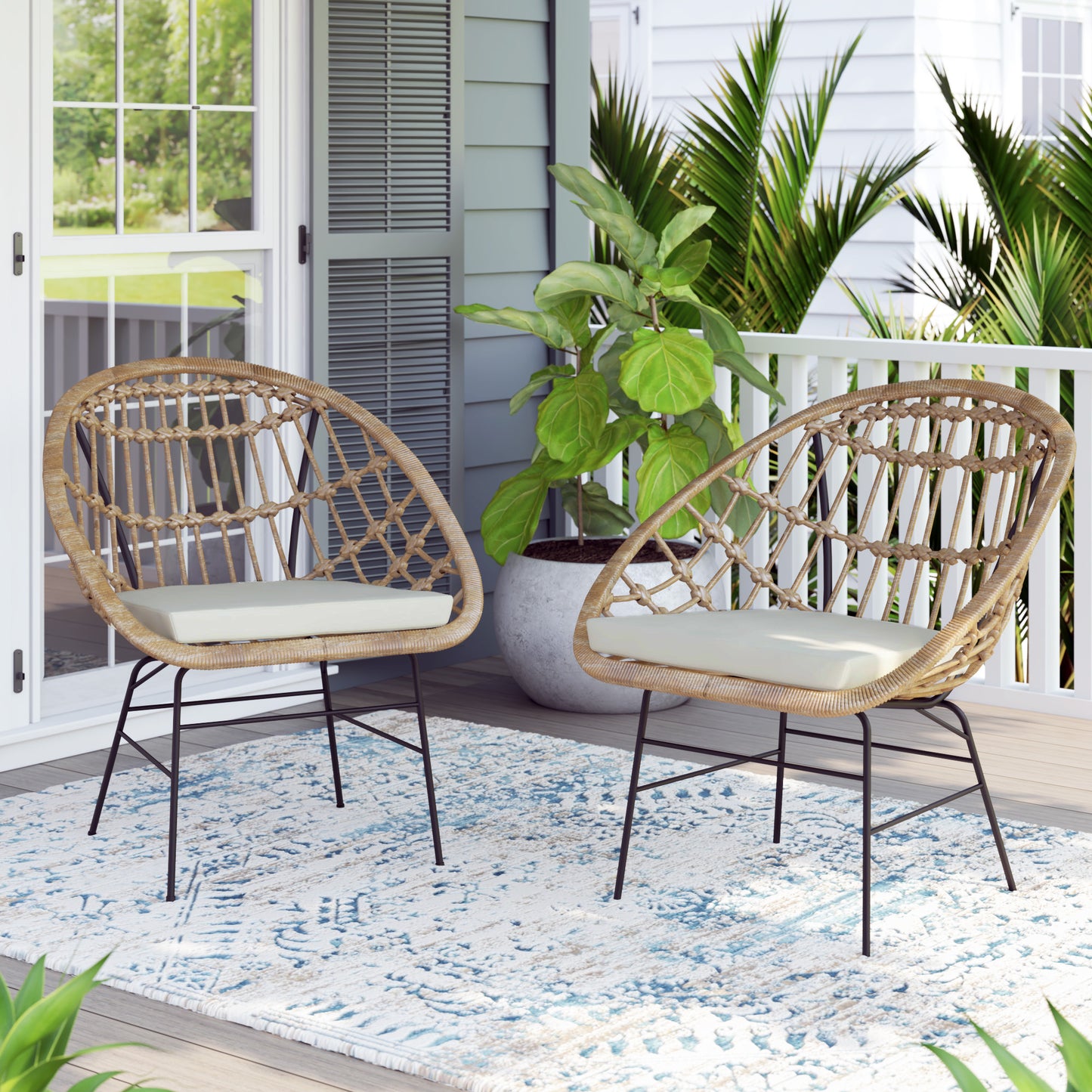 TK Classics Outdoor Arm Chairs with Cushions, Set of 2