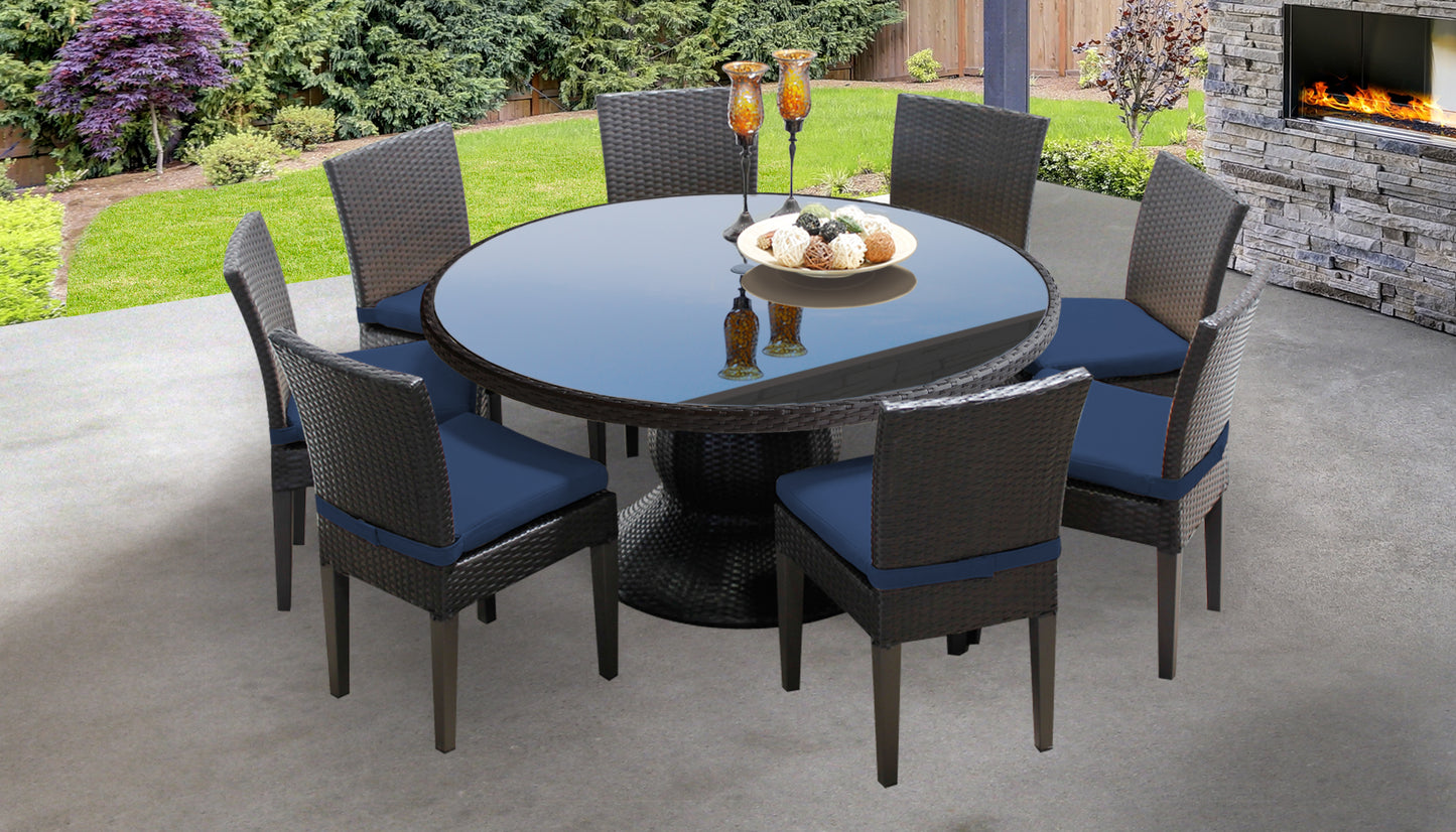 Belle 7 Piece Round Outdoor Patio Wicker Dining Set with Cushions