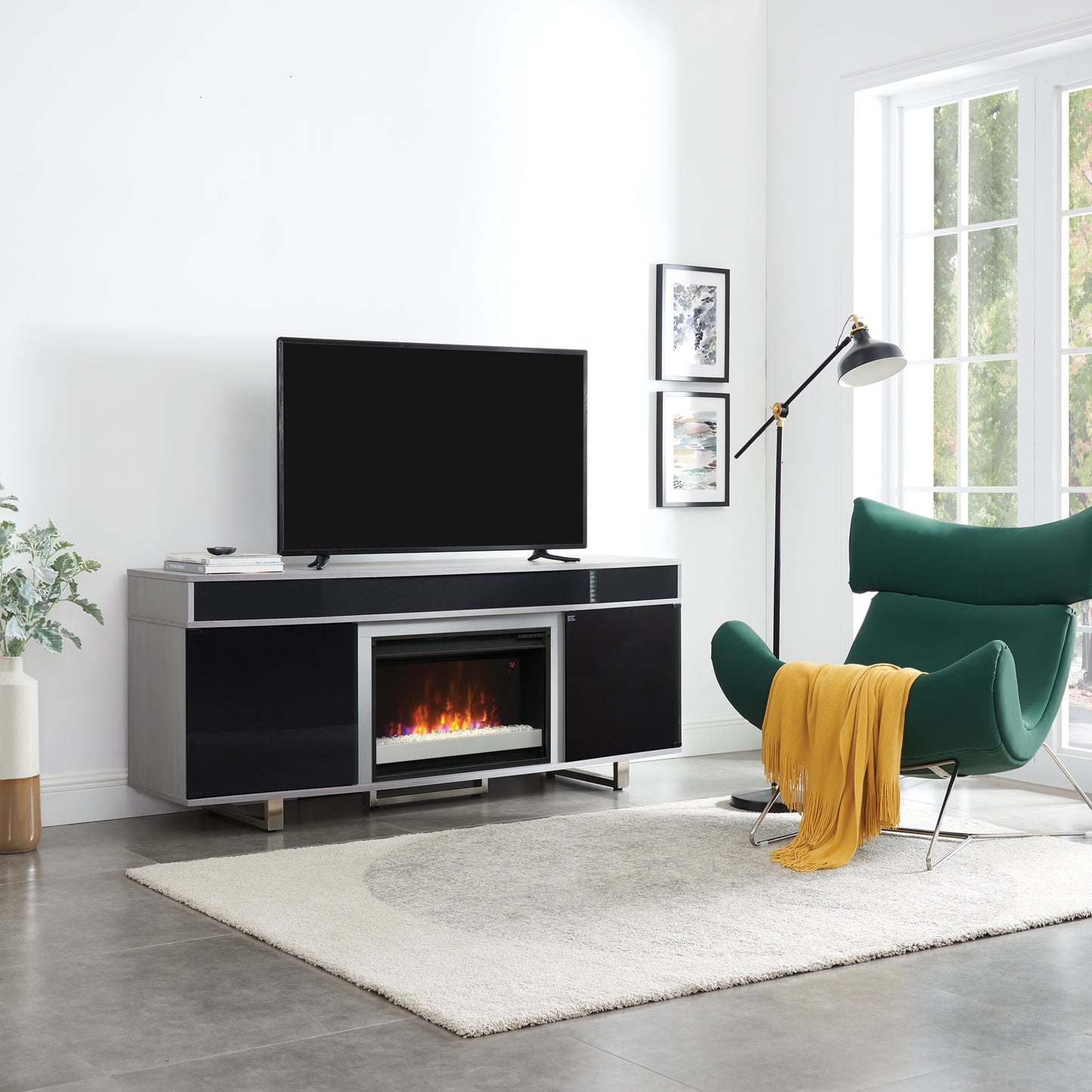 Enterprise TV Stand for TVs up to 80", Imperial Gray (Electric Fireplace sold separately)