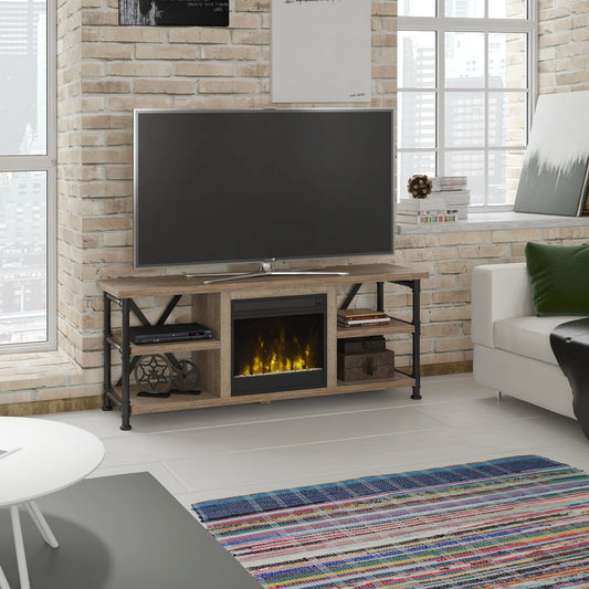 Irondale TV Stand for TVs up to 65" with Electric Fireplace, Autumn Driftwood