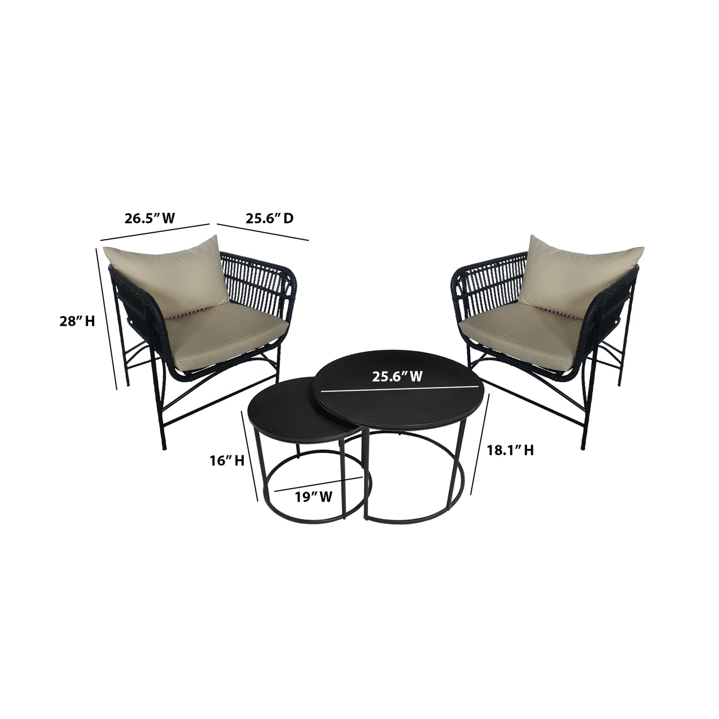 TK Classics 3 Piece Outdoor Conversation Set with Cushions
