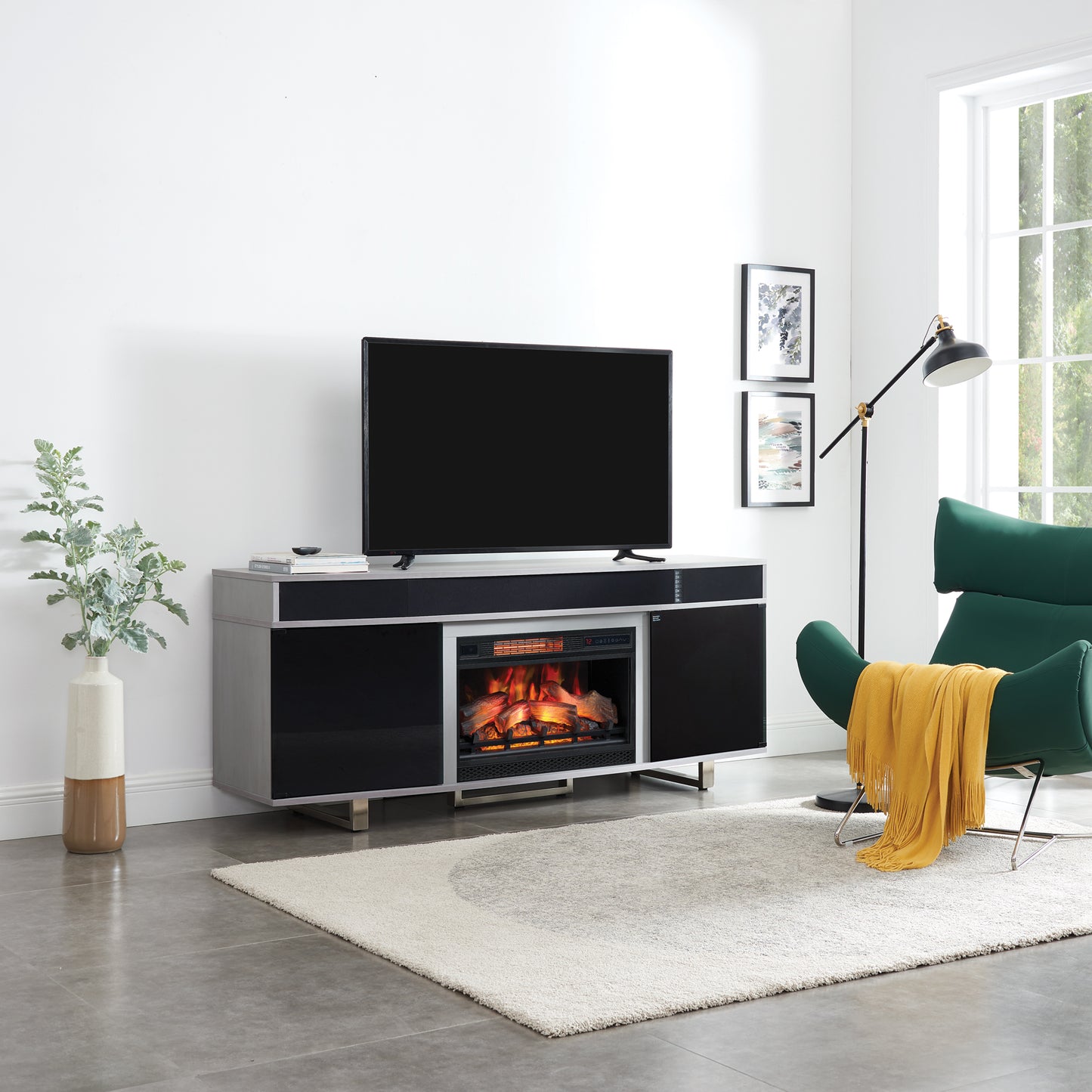 Enterprise TV Stand for TVs up to 80", Imperial Gray (Electric Fireplace sold separately)