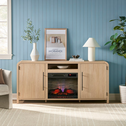 Chantelle 70” Modern Curved TV Stand with duraflame® Smart Electric Fireplace, Alexa Voice & App Control