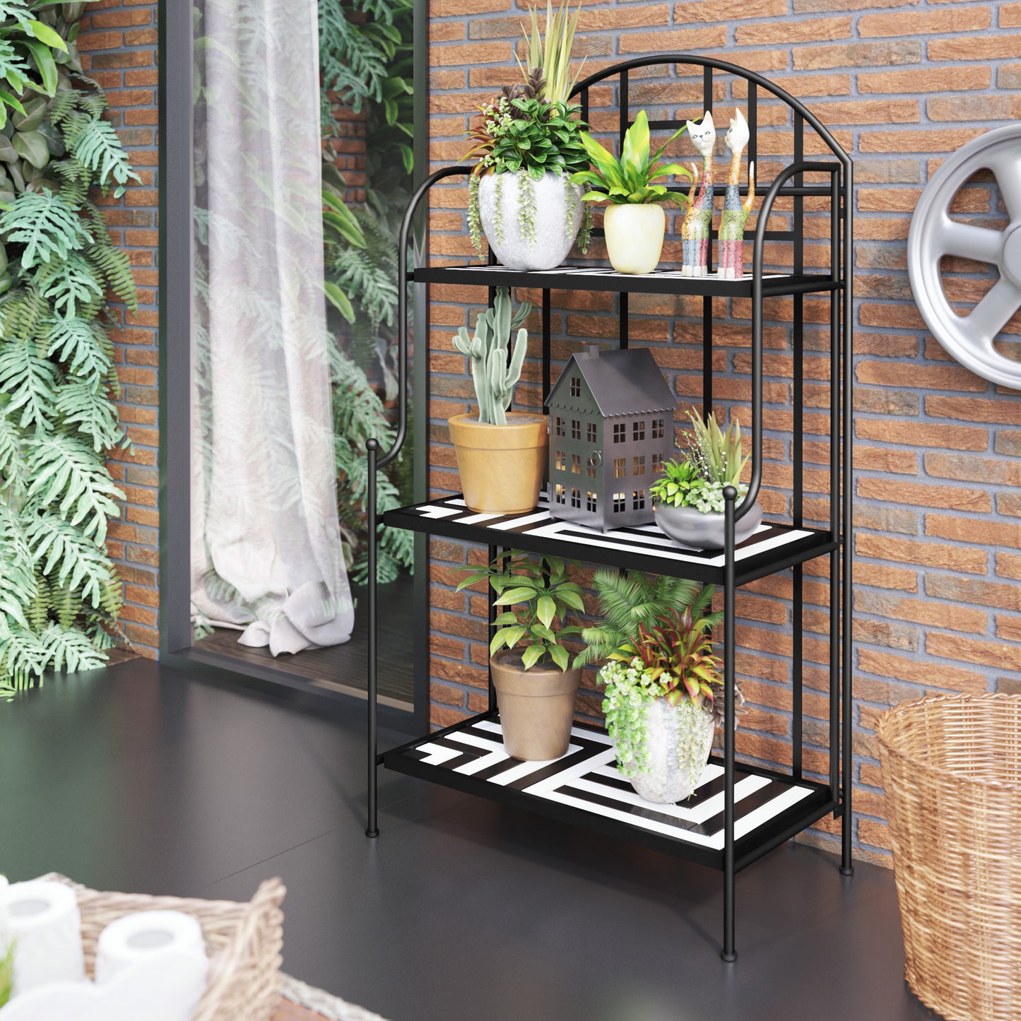 TK Classics Plant Stand with Mosaic Tile Shelves