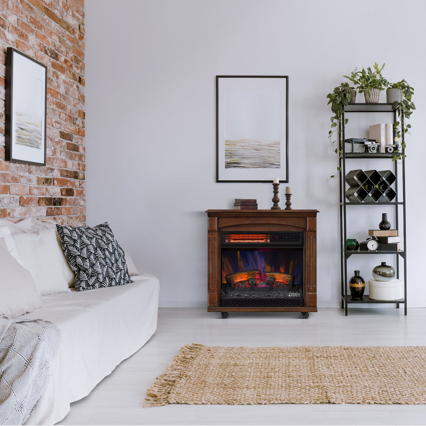 Rolling Mantel with 3D Infrared Quartz Electric Fireplace