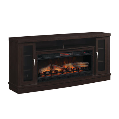 Hutchinson TV Stand for TVs up to 80", Oak Espresso  (Electric Fireplace Insert sold separately)