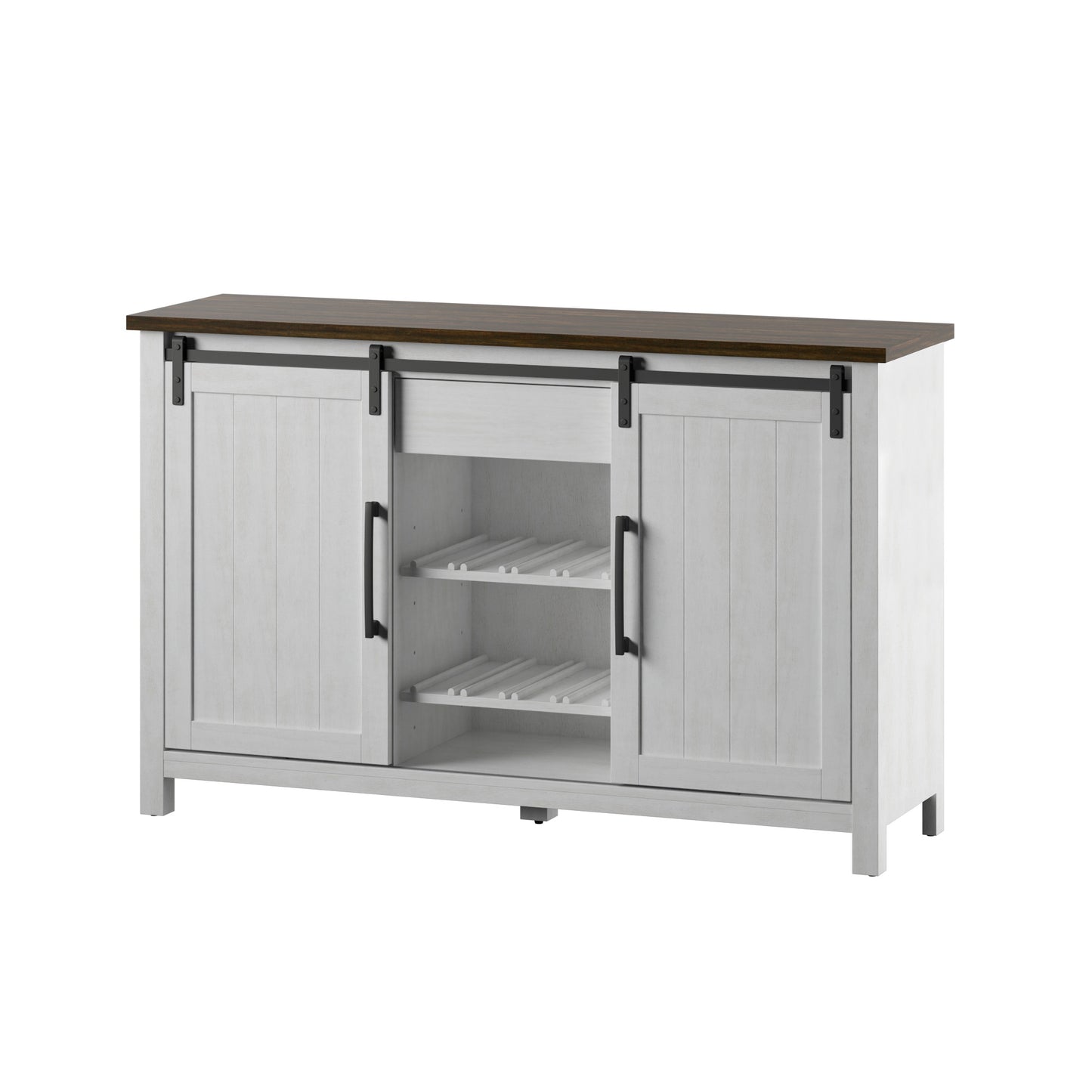 Modern Farmhouse Sideboard with Wine Storage and Sliding Barn Doors