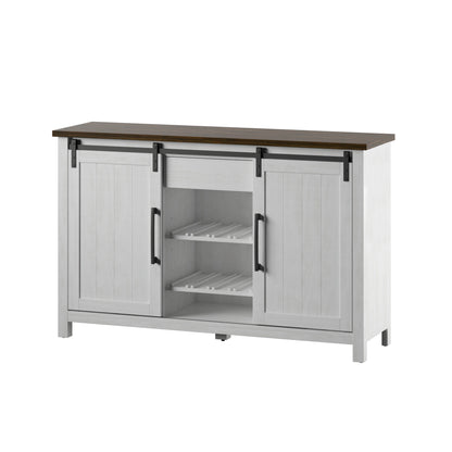Modern Farmhouse Sideboard with Wine Storage and Sliding Barn Doors