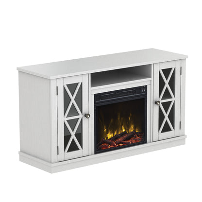 TV Stand for TVs up to 55" with Electric Fireplace and Glass Doors with X Mullions