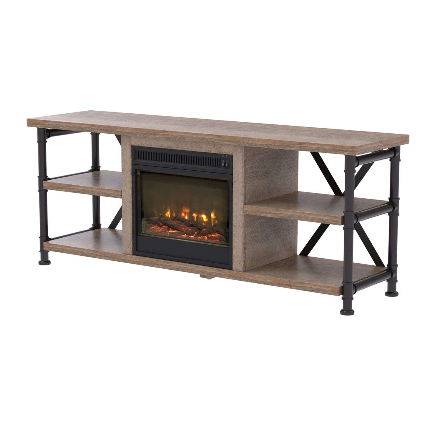 Irondale TV Stand for TVs up to 65" with Electric Fireplace, Autumn Driftwood