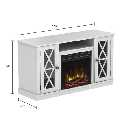 TV Stand for TVs up to 55" with Electric Fireplace and Glass Doors with X Mullions