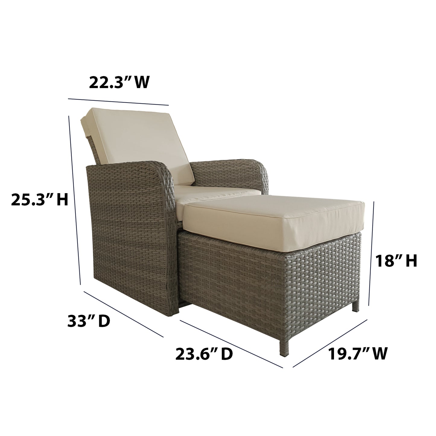 TK Classics Club Chair with Ottoman in Gray Wicker
