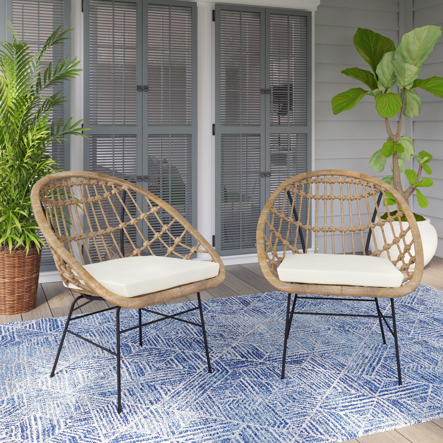 TK Classics Outdoor Arm Chairs with Cushions, Set of 2