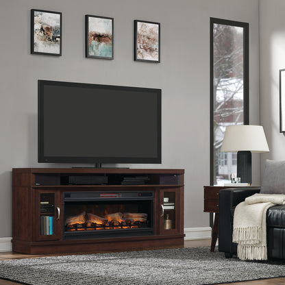 Deerfield TV Stand with Two Speakers for TVs up to 80", Antique Brown Cherry (Electric Fireplace sold separately)