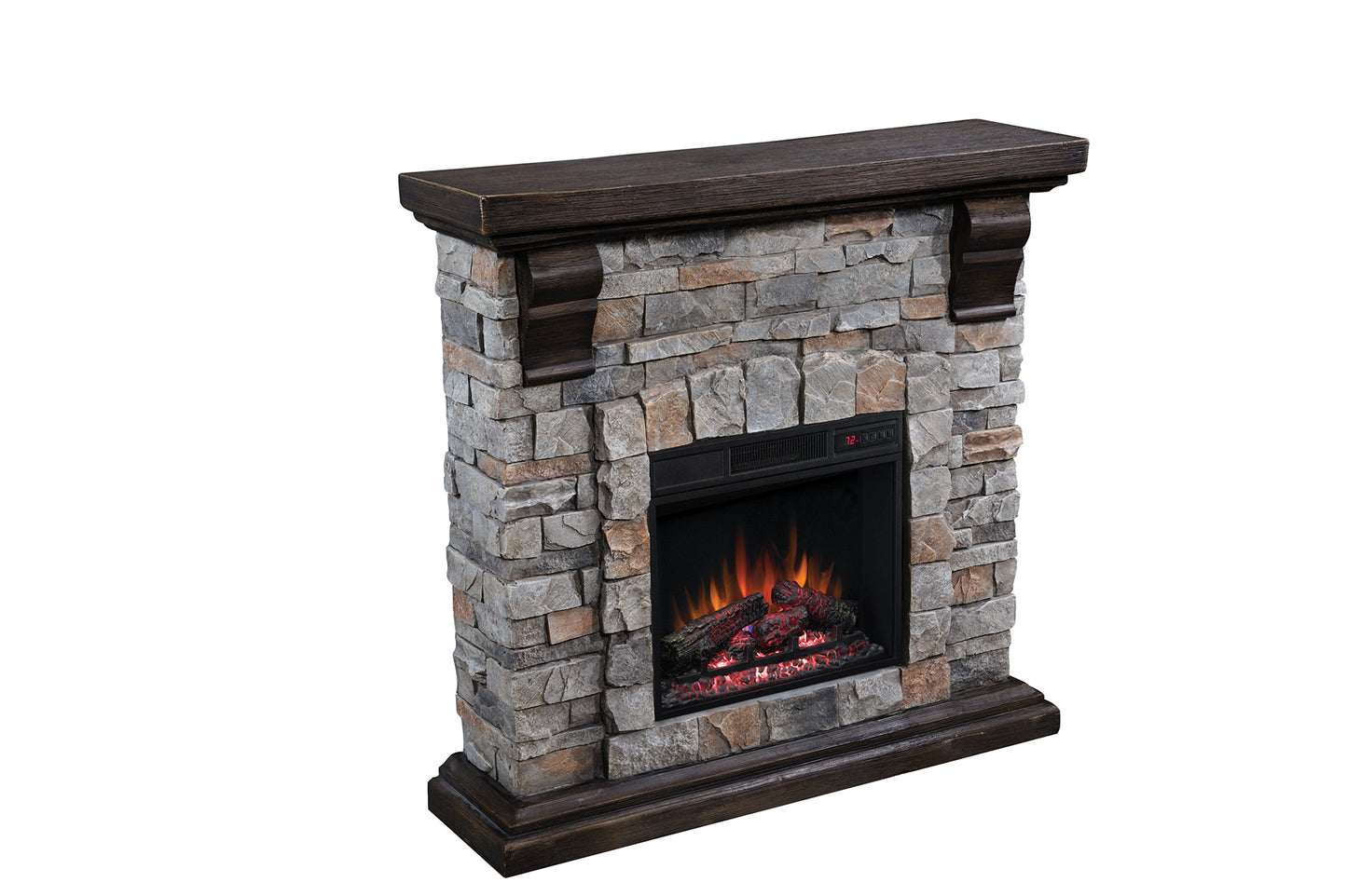 Pioneer Fireplace Mantel with 18” Infrared Quartz Electric Fireplace, Brushed Dark Pine