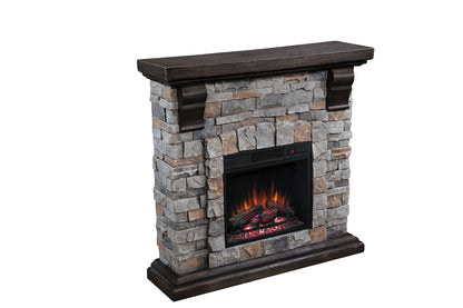 Pioneer Fireplace Mantel with 18” Infrared Quartz Electric Fireplace, Brushed Dark Pine
