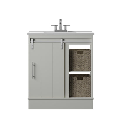 Dalton 30" Sliding Barn Door Single Bathroom Vanity with Woven Baskets