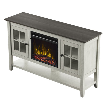 TV Stand for TVs up to 60" with Electric Fireplace and Window Pane Glass Doors