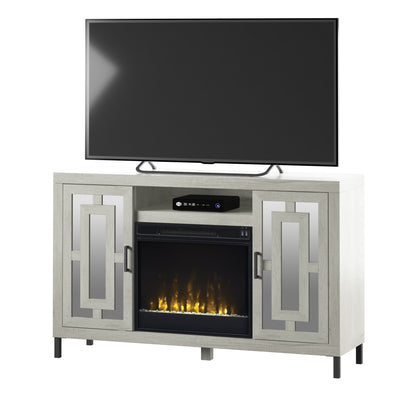 TV Stand for TVs up to 60" with Electric Fireplace and Mirrored Cabinet Doors